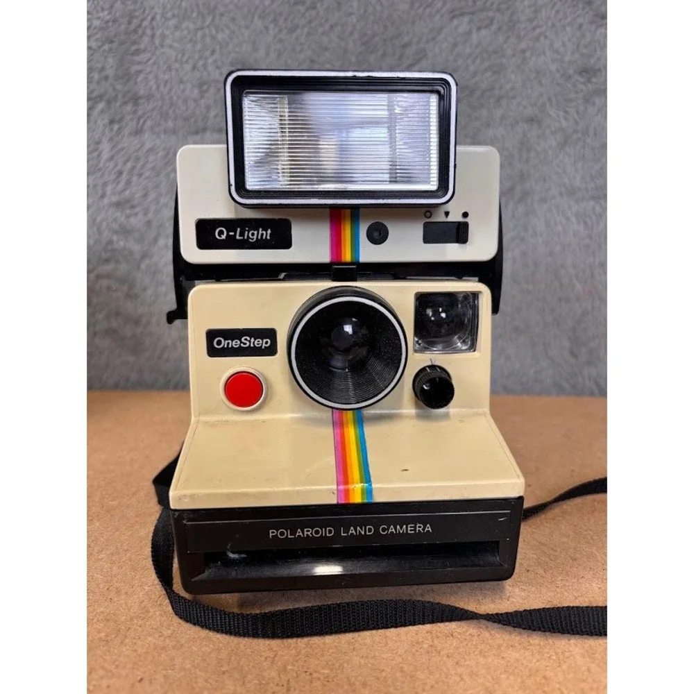 Polaroid OneStep Land Camera Rainbow Stripe with Q-Light Flash Vintage Untested